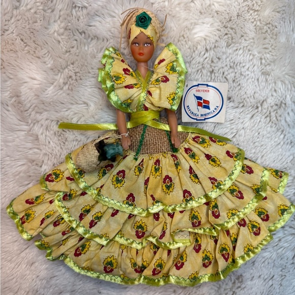 VINTAGE AND COLLECTIBLE Floral Doll with Yellow and Green Dress - Picture 3 of 8